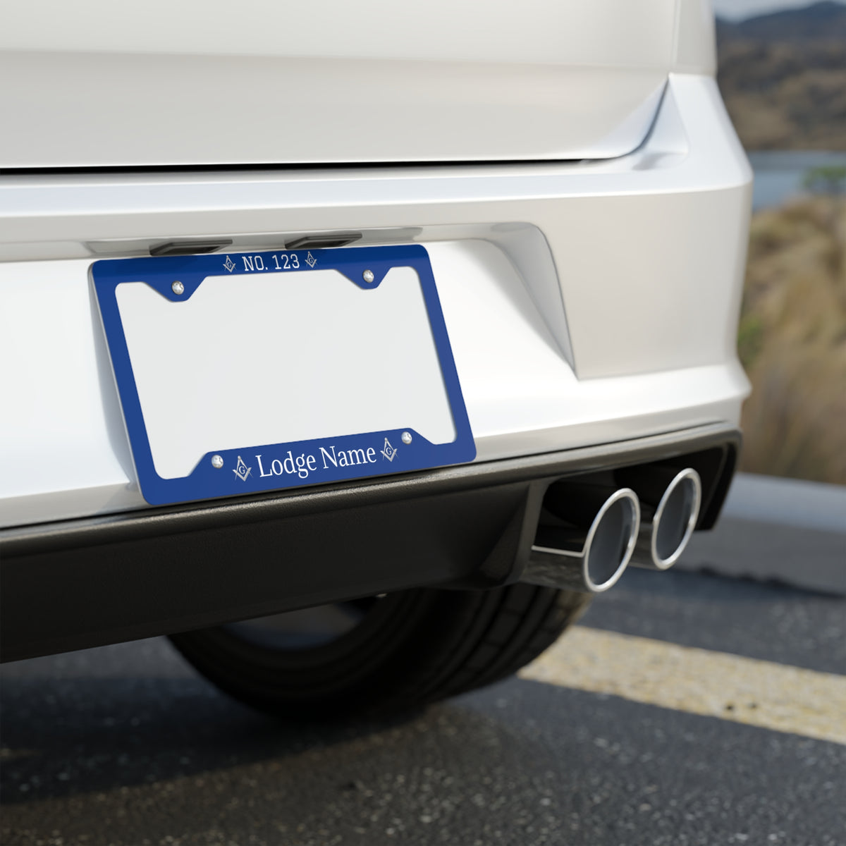 Master Mason Blue Lodge License Plate Frame - Square & Compass G with Customization - Bricks Masons