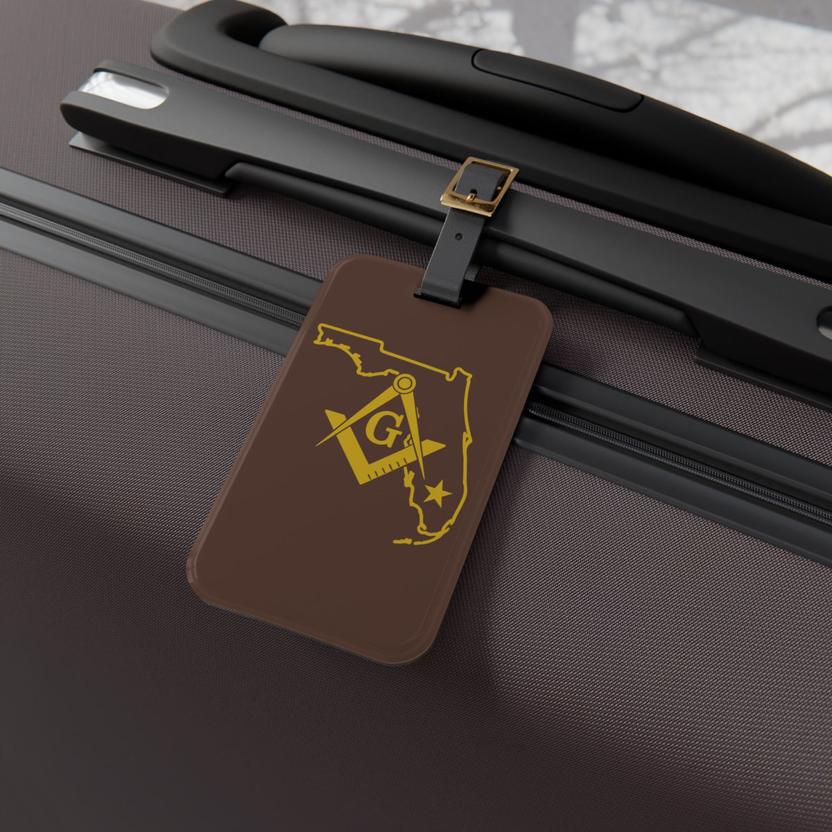 Master Mason Blue Lodge Luggage Tag - Florida Mason With Black Leather Strap - Bricks Masons