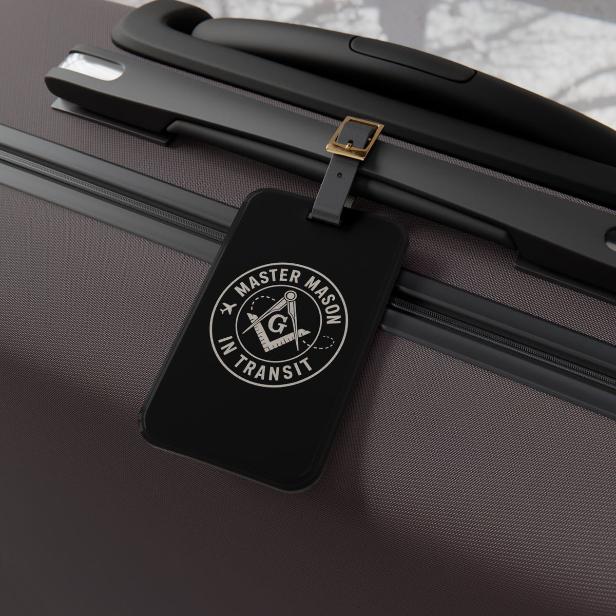 Master Mason Blue Lodge Luggage Tag - Mason in Transit Black Leather Strap - Bricks Masons