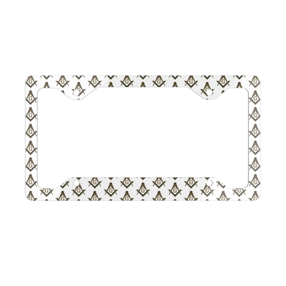 Master Mason Blue Lodge License Plate Frame - Gold & White Square & Compass with G - Bricks Masons
