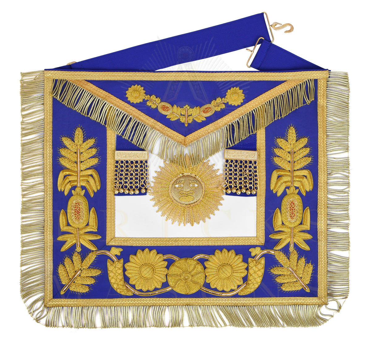 Past Grand Master Blue Lodge Apron - Quality A+ Gold & Blue Hand Embroidery - Bricks Masons