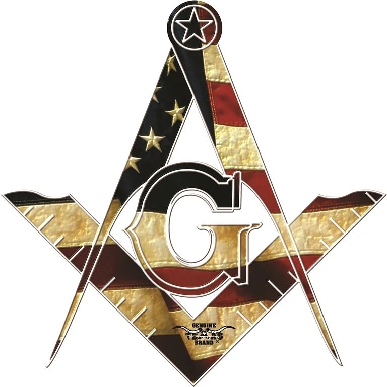 Master Mason Blue Lodge Sticker Decal - Faded United States Flag Vinyl - Bricks Masons