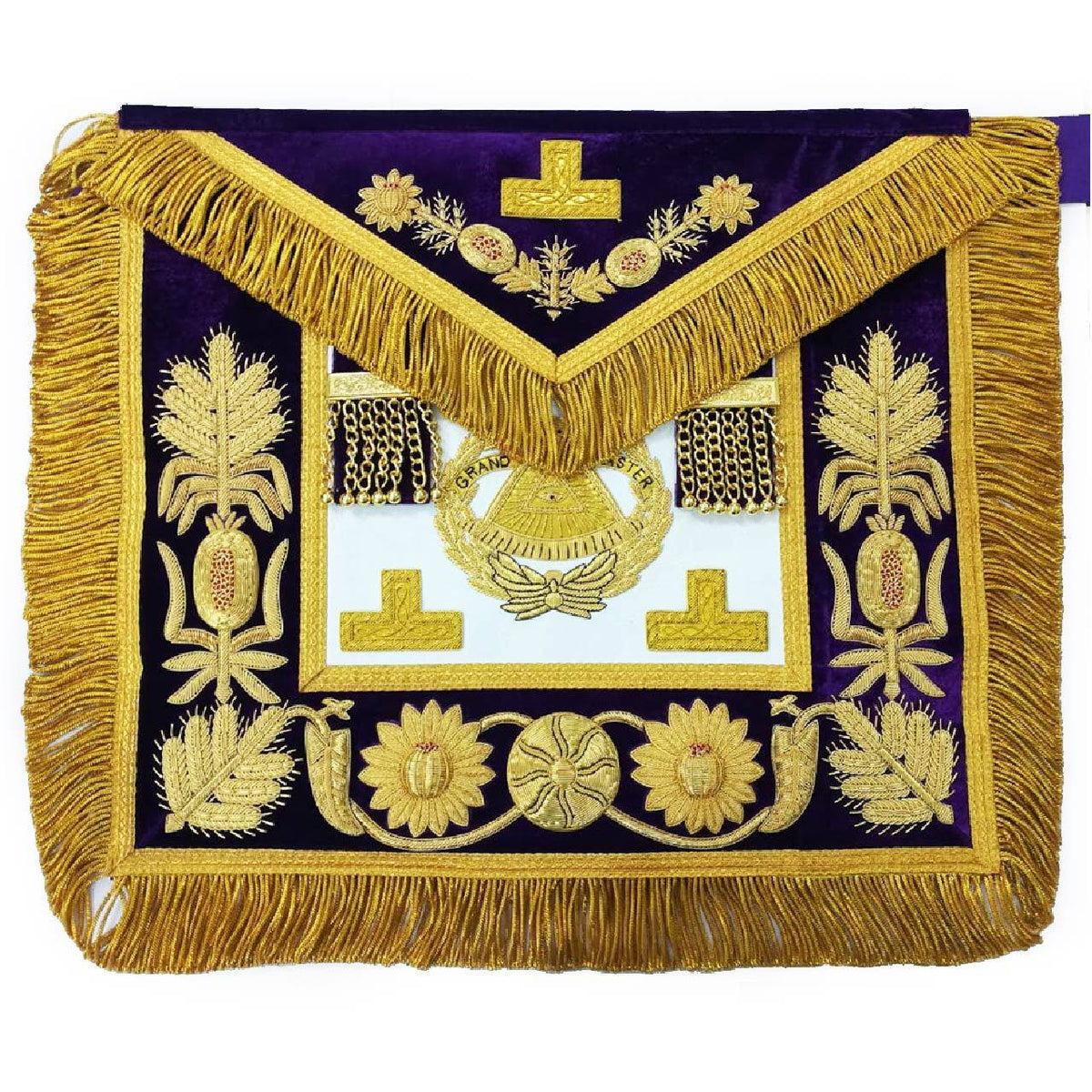 Grand Master Blue Lodge Apron - Purple Gold Hand Embroidery - Bricks Masons
