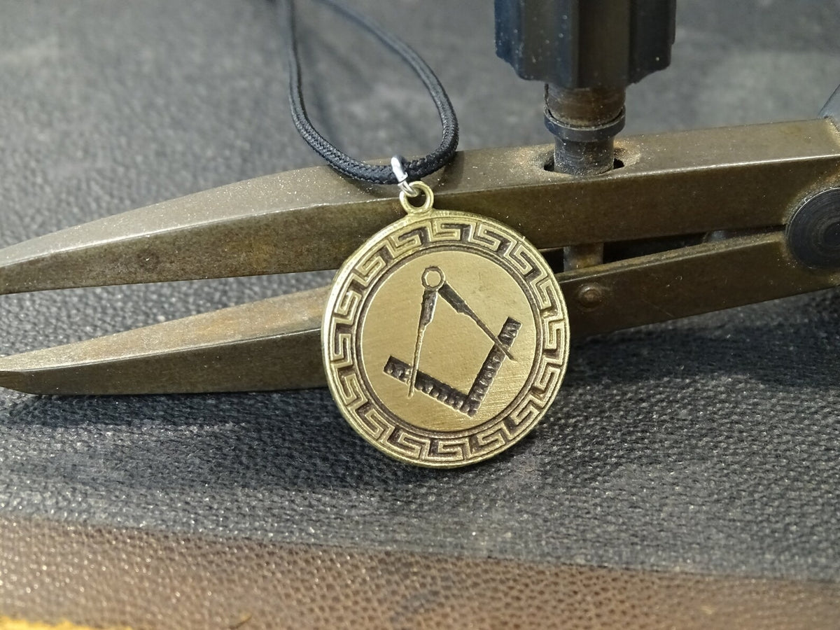 Master Mason Blue Lodge Necklace - Brass Circular Pendant - Bricks Masons