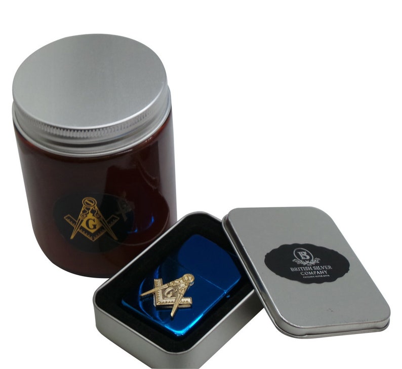 Master Mason Blue Lodge Lighter - With Glass Holder Candle Engraved Set - Bricks Masons
