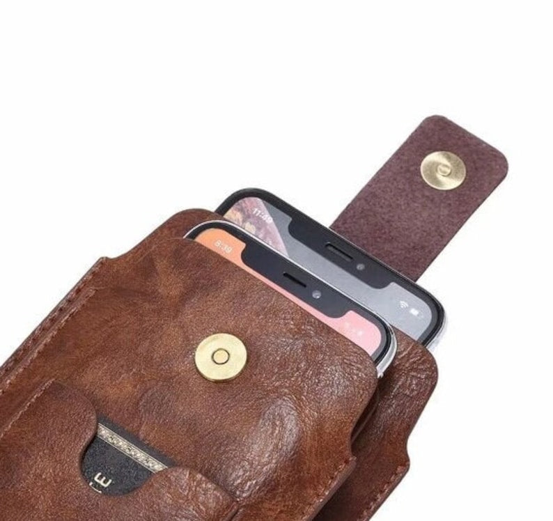 Master Mason Blue Lodge Phone Case - Leather Brown Luxury Belt Loop Card Holder - Bricks Masons