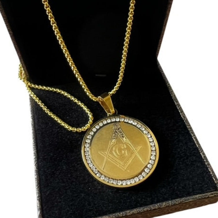 Master Mason Blue Lodge Necklace - Engraved 24k Gold Clad Pendant - Bricks Masons
