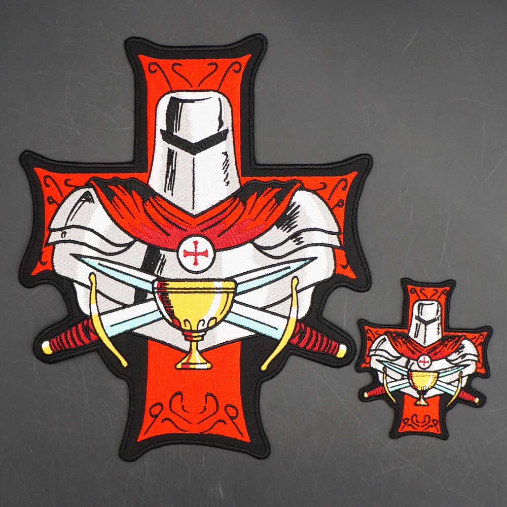 Knights Templar Patch - HANDMADE Holy Grail Christian Crusader Embroidered - Bricks Masons