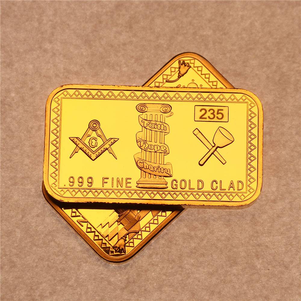 Master Mason Blue Lodge Commemorative Bar - Golden Bar 999 Fine Gold Clad - Bricks Masons