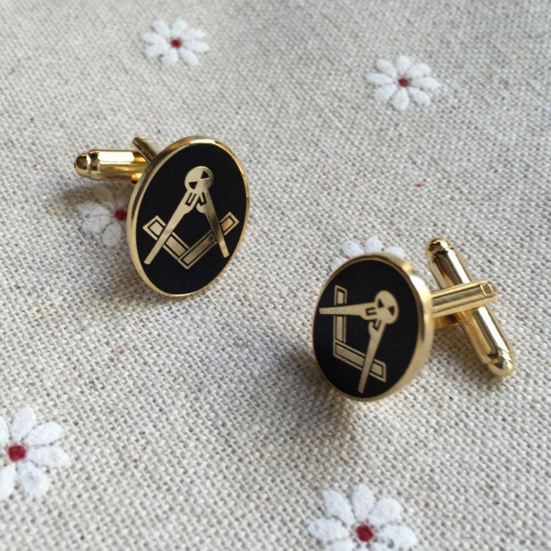 Master Mason Blue Lodge Cufflink - Oval & Gold - Bricks Masons
