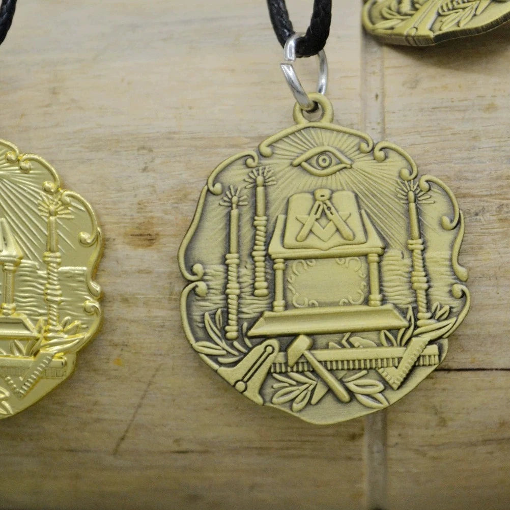 Master Mason Blue Lodge Necklace - Bronze And Gold Plated Lodge Dual-Purpose Pendant - Bricks Masons