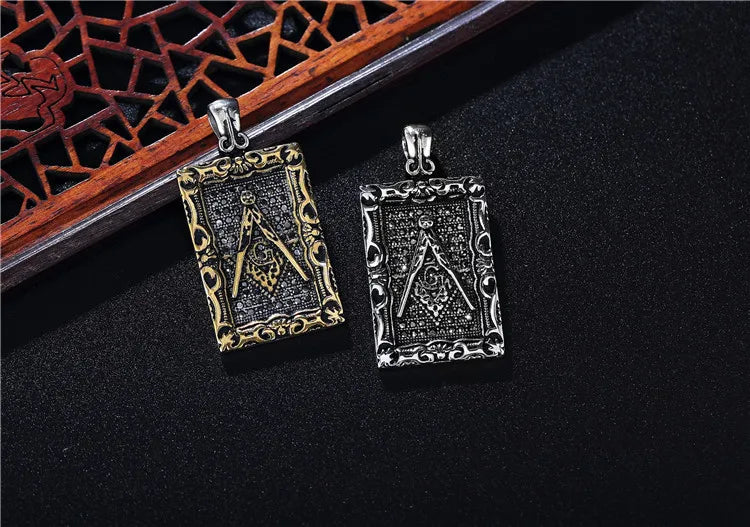 Master Mason Blue Lodge Necklace - Stainless Steel Square Pendant - Bricks Masons
