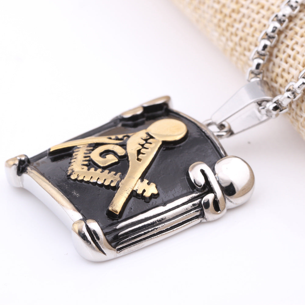 Master Mason Blue Lodge Necklace - Gold Square Compass G Stainless Steel Pendant - Bricks Masons