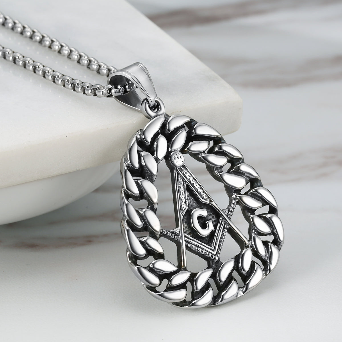 Master Mason Blue Lodge Necklace - Silver Stainless Steel Pendant - Bricks Masons