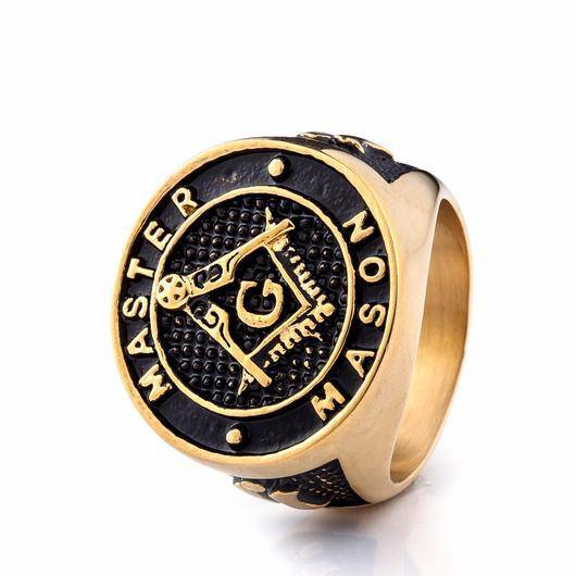 Master Mason Blue Lodge Ring - Stainless Steel Gold Color - Bricks Masons