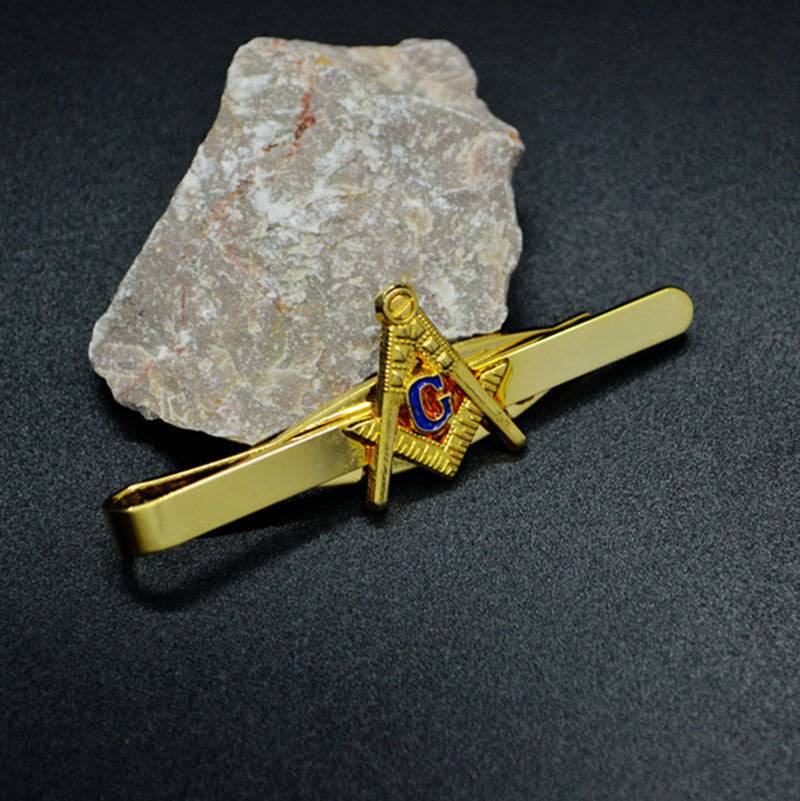 Master Mason Blue Lodge Tie Bar - Golden Classic Square and Compass G - Bricks Masons