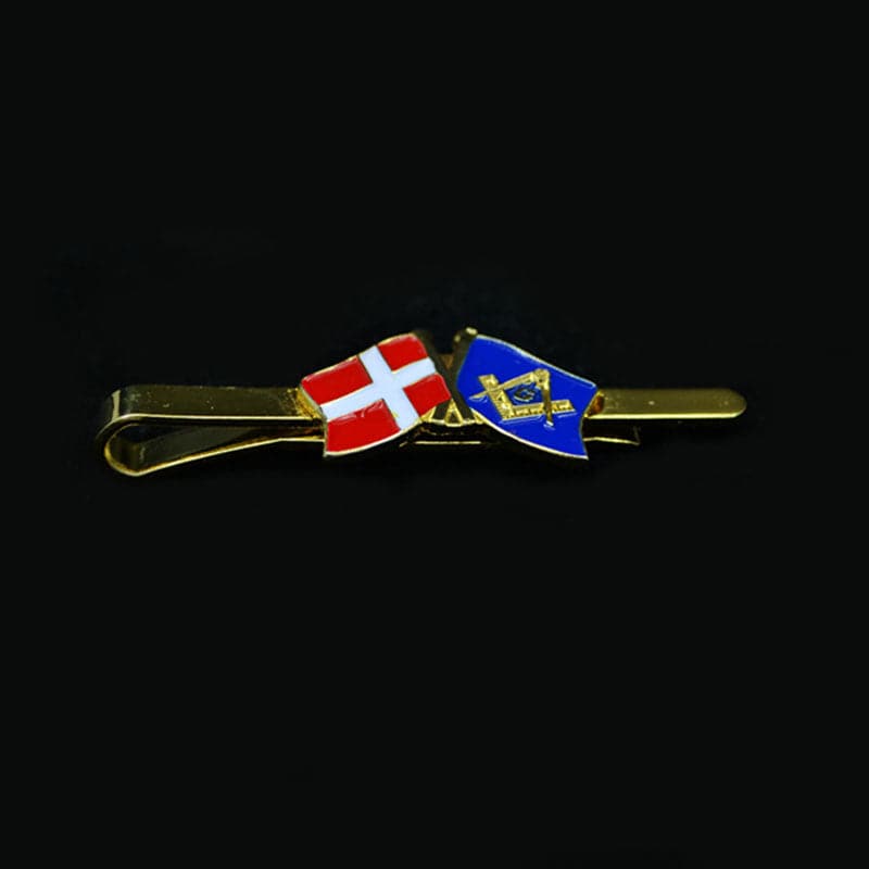 Master Mason Blue Lodge Tie Bar - Square and Compass G With Danish Flag - Bricks Masons