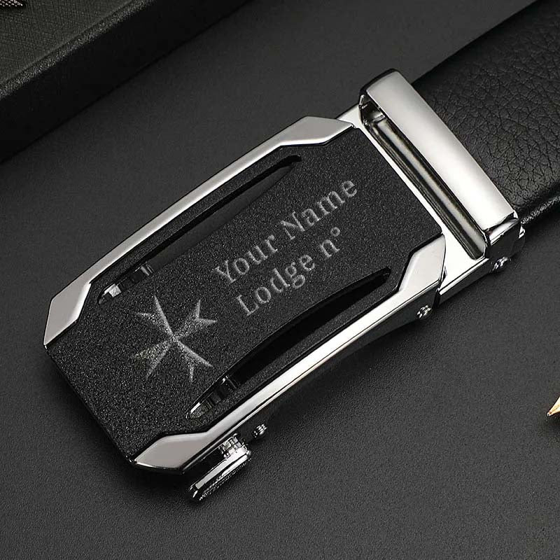 Order Of Malta Commandery Belt - Black Leather - Bricks Masons