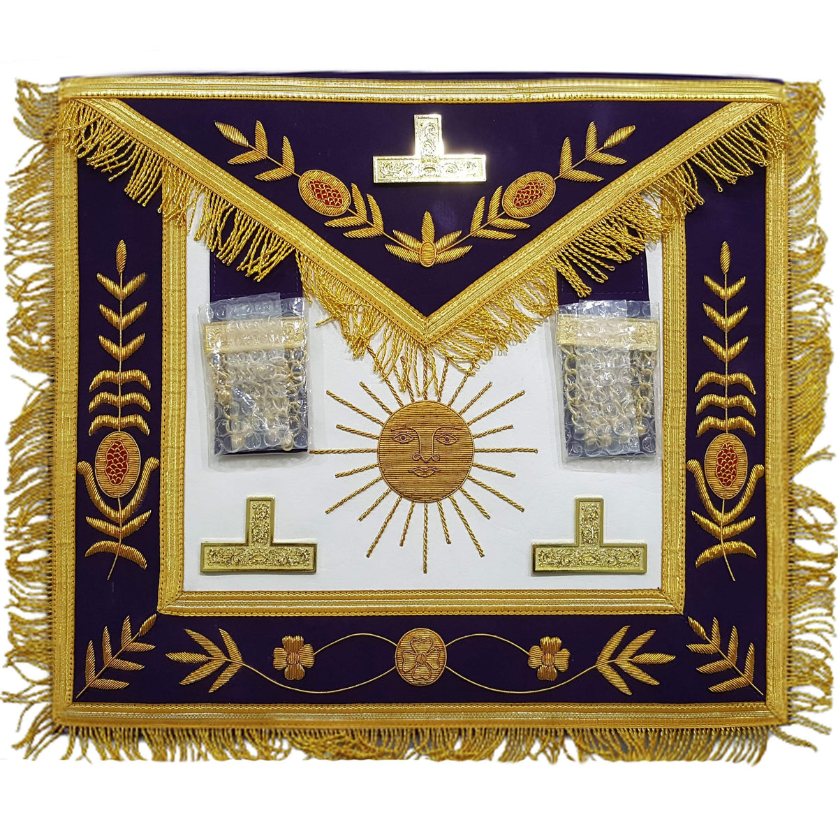 Past Master Blue Lodge Apron - Gold Sun & Vinework - Bricks Masons