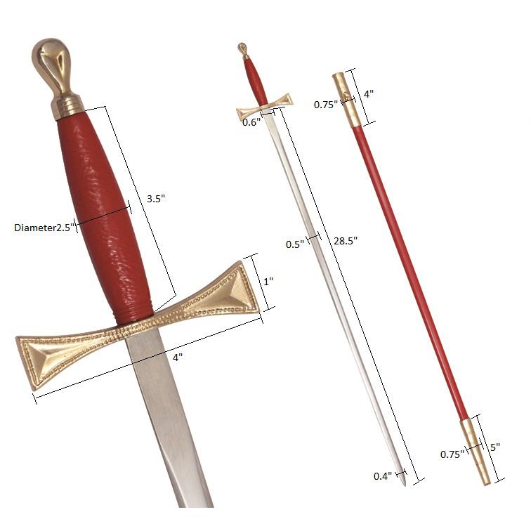 Universal Sword - Red Gold Hilt and Red Scabbard - Bricks Masons