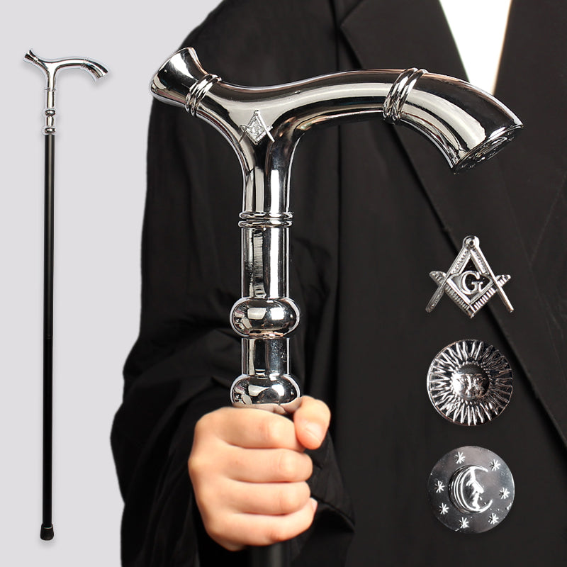 Master Mason Blue Lodge Cane & Walking Stick - Square & Compass G - Bricks Masons