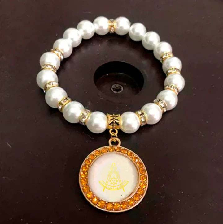 Past Master Blue Lodge California Regulation Bracelet - Gold and White - Bricks Masons