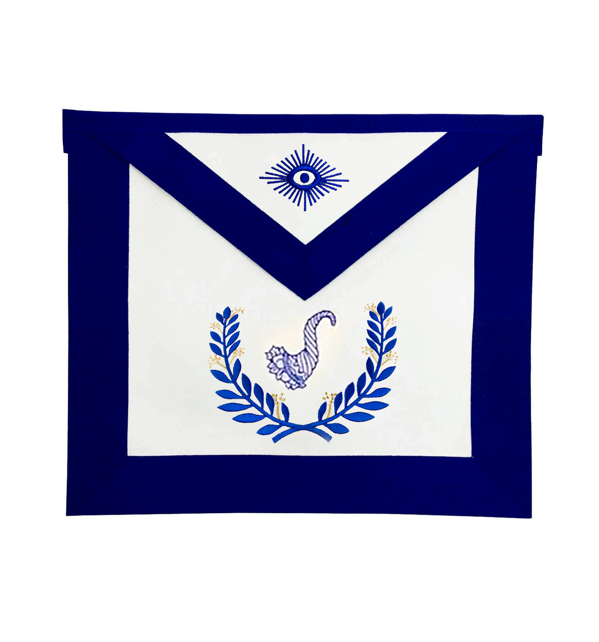 Senior Steward Blue Lodge Officer Apron - Royal Blue Wreath Embroidery - Bricks Masons