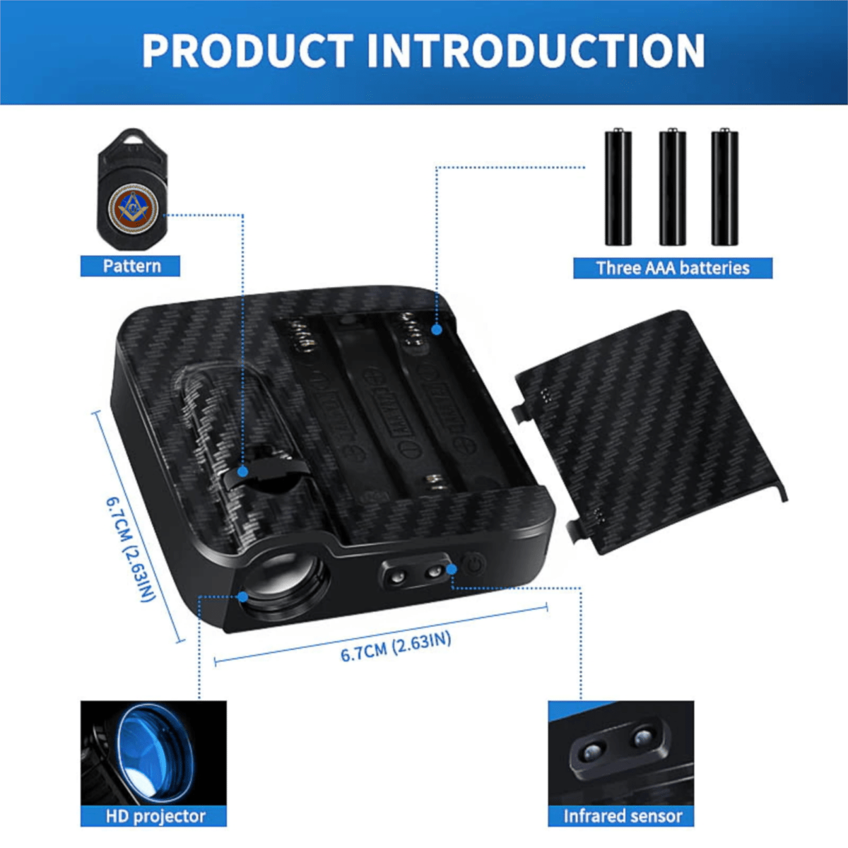 Past Master Blue Lodge Car Door Light Projector - Customizable Wireless LED Compass & Quadrant - Bricks Masons