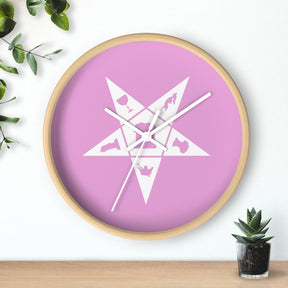 OES Clock - Wood Frame with White OES Emblem on Pink Dial - Bricks Masons
