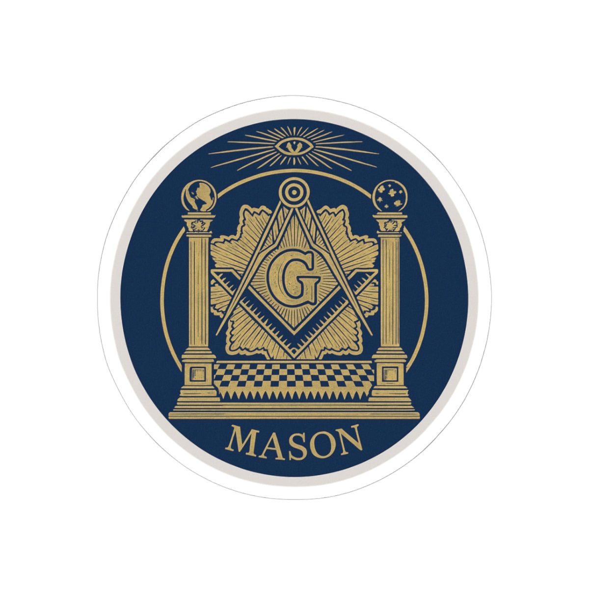 Master Mason Blue Lodge Sticker Decal - Kiss-Cut Blue & Gold With Pillars - Bricks Masons
