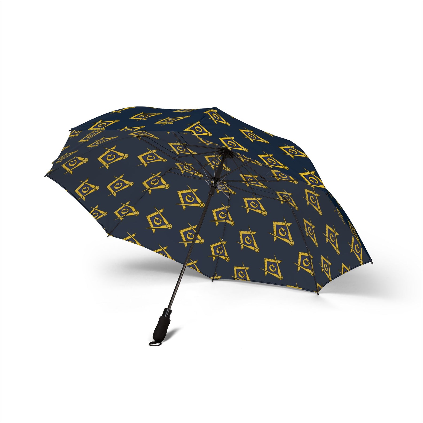 Master Mason Blue Lodge Umbrella - Dark Blue with Golden Square & Compass G - Bricks Masons