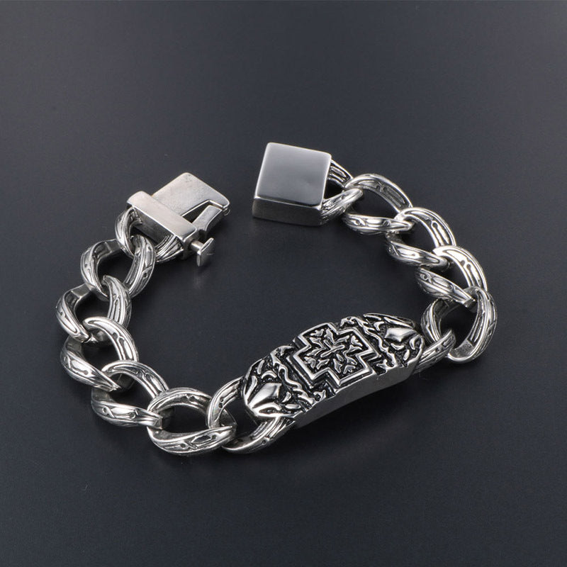 Knights Templar Commandery Bracelet - Silver Cross In Titanium Steel - Bricks Masons