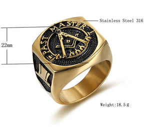 Past Master Blue Lodge Ring - Gold Titanium Steel - Bricks Masons