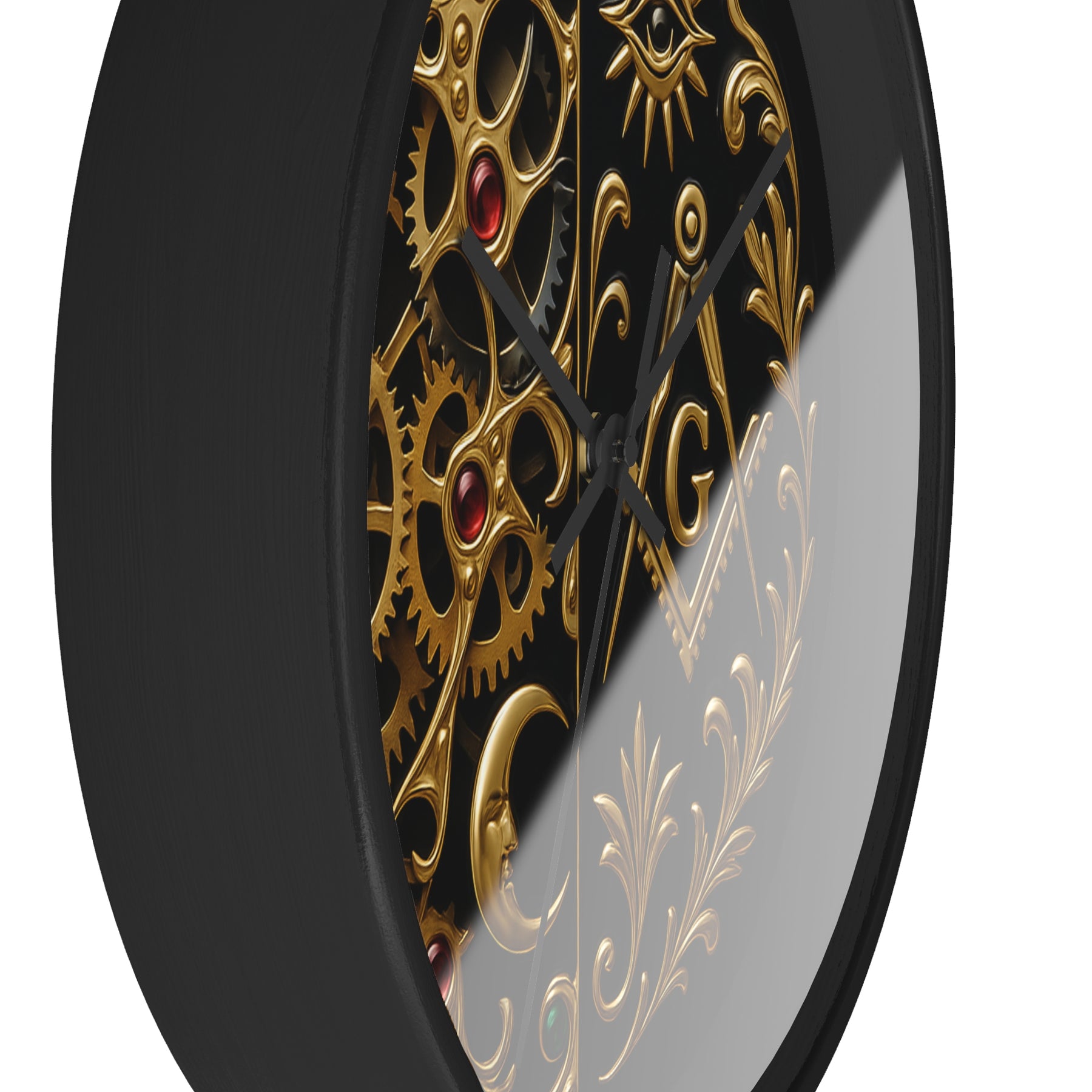 Master Mason Blue Lodge Clock - Split Dial Gear with Moon S&C G with Eye - Bricks Masons