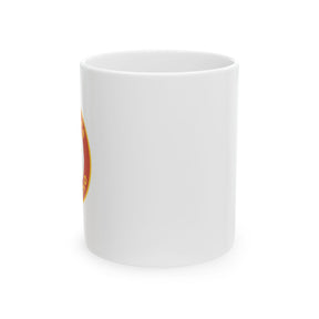 Heroines of Jericho Mug - White with Spinning Wheel and Chair Emblem - Bricks Masons