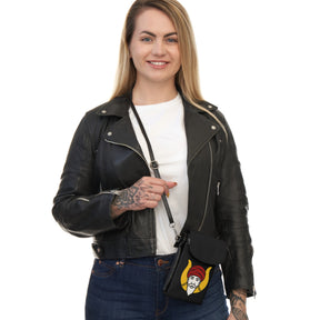GROTTO Cell Phone Wallet - Microfiber Leather With Adjustable Strap - Bricks Masons