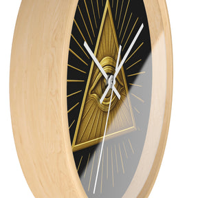 Eye of Providence Clock - Sacred Triangle Eye Emblem on Wooden Frame - Bricks Masons