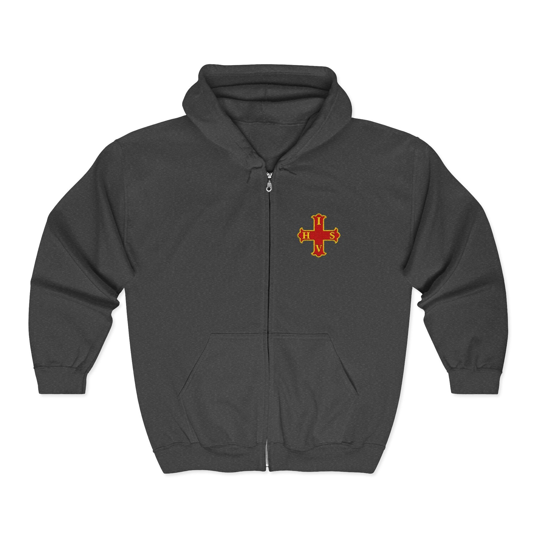 Red Cross of Constantine Hoodie - Zip Up Jacket Embroidered Front & Rear - Bricks Masons