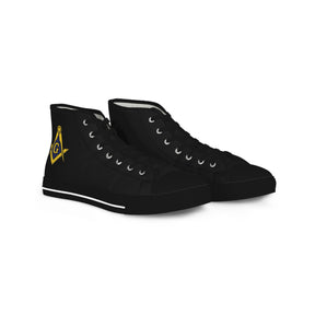 Master Mason Blue Lodge Sneaker - High Top Black & White Sole with Golden S&C G - Bricks Masons
