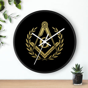 Master Mason Blue Lodge Clock - Wreath with Square & Compass G in Wooden Frame - Bricks Masons