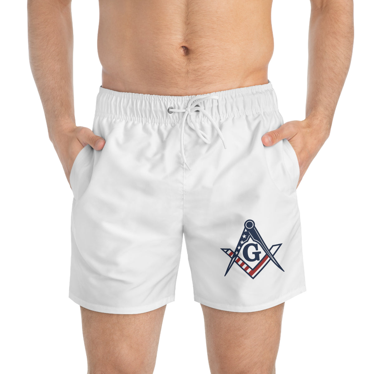 Master Mason Blue Lodge Short - Square & Compass G USA Flag Swim Trunk - Bricks Masons
