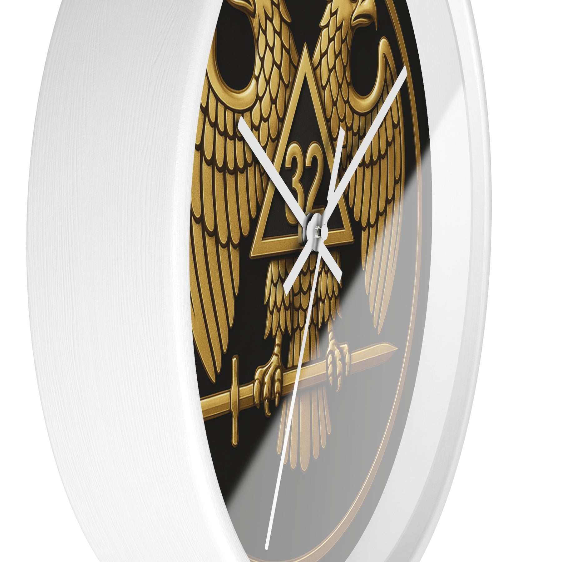 32nd Degree Scottish Rite Clock - Double Headed Eagle Emblem on Wood Frame - Bricks Masons