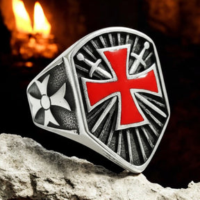 Templar Cross Ring, Enameled Silver, 2.5 x 1.7 cm, 14 g, Art. 1319 - Bricks Masons