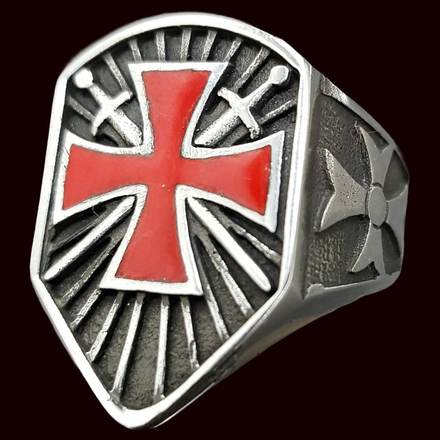 Templar Cross Ring, Enameled Silver, 2.5 x 1.7 cm, 14 g, Art. 1319 - Bricks Masons