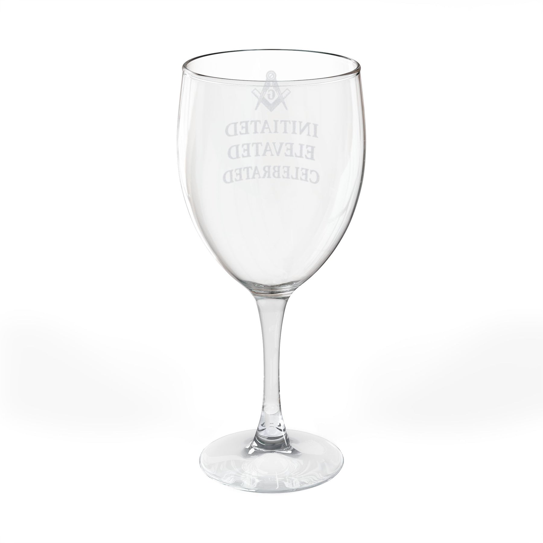 Master Mason Blue Lodge Wine Glass - Square & Compass G Initiated Elevated Celebrated - Bricks Masons