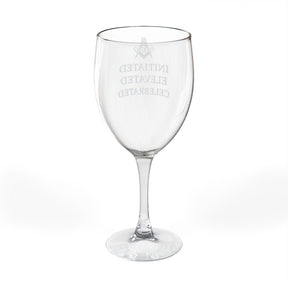 Master Mason Blue Lodge Wine Glass - Square & Compass G Initiated Elevated Celebrated - Bricks Masons
