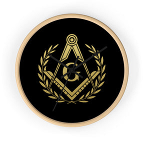 Master Mason Blue Lodge Clock - Wreath with Square & Compass G in Wooden Frame - Bricks Masons