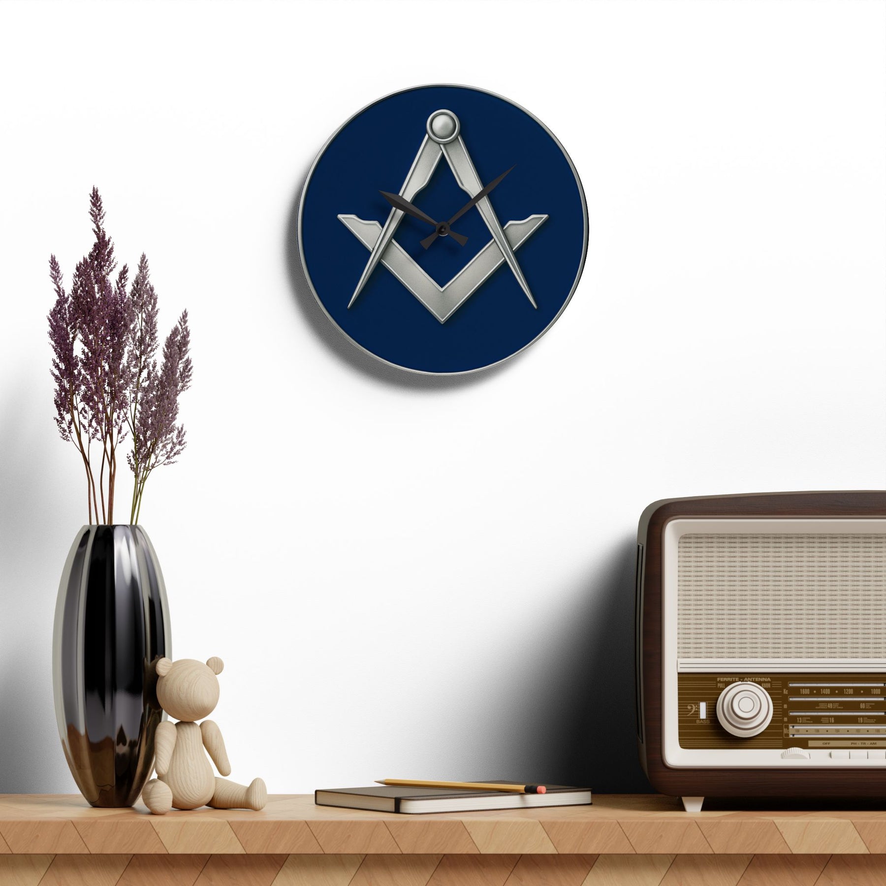 Master Mason Blue Lodge Clock - Blue & Silver Square & Compass - Bricks Masons