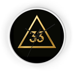 33rd Degree Scottish Rite Clock - Golden Triangle 33 Emblem on Wood Frame - Bricks Masons