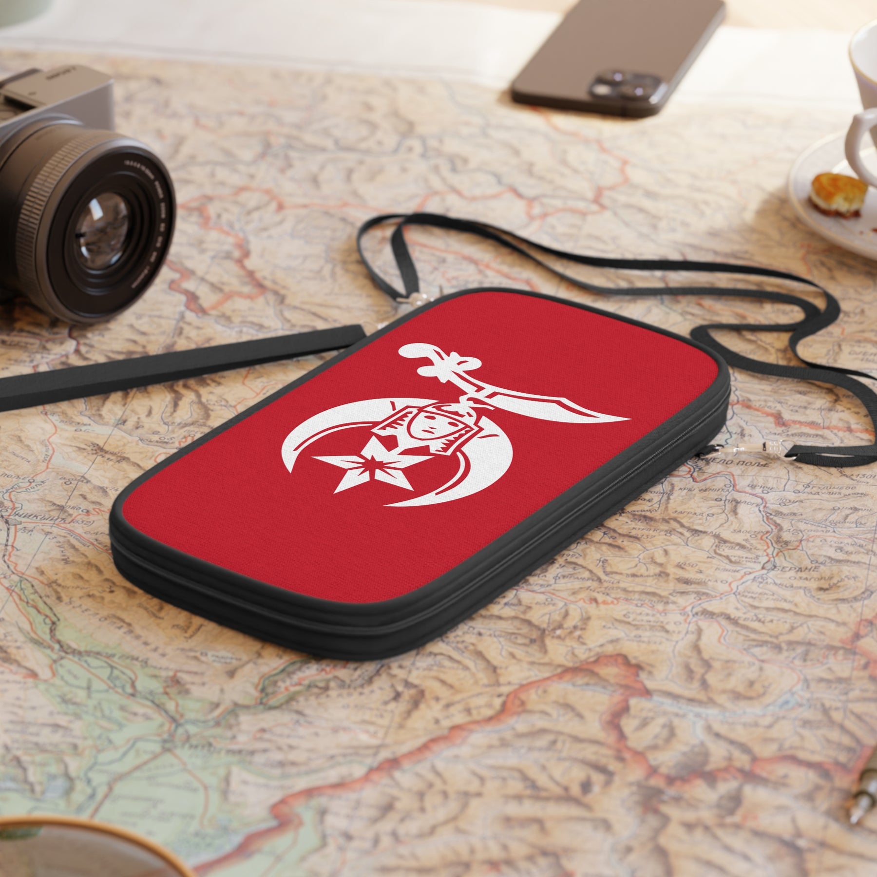 Shriners Passport Wallet - Red & White With Shoulder & Wrist Strap - Bricks Masons